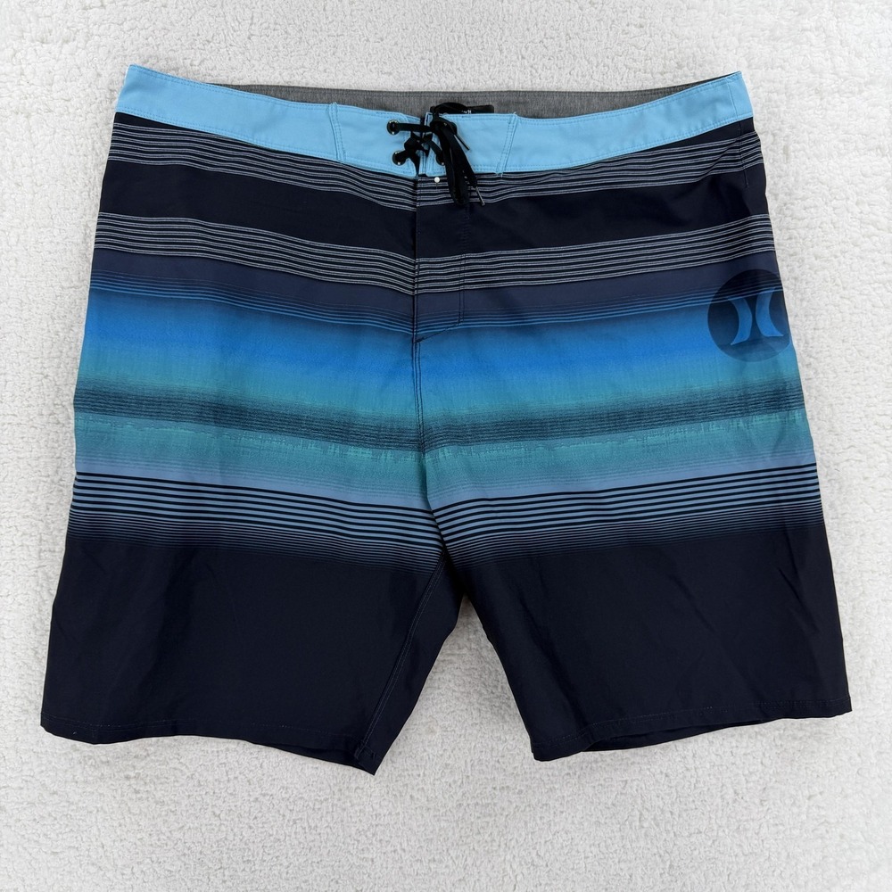 Hurley Board Shorts Mens 38 Blue Ombre Stripe Swim‎ Trunks Surf Beach Summer